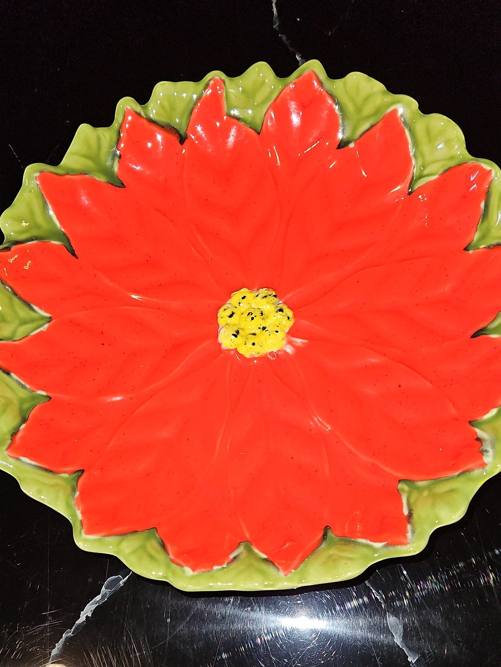Holiday Poinsettia Serving Plate - Red and Green